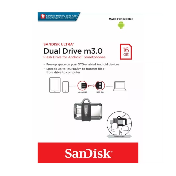 فلش سن دیسک Ultra Dual Drive USB 3.0 ظرفیت 16 گیگابایت SDDD3-G46