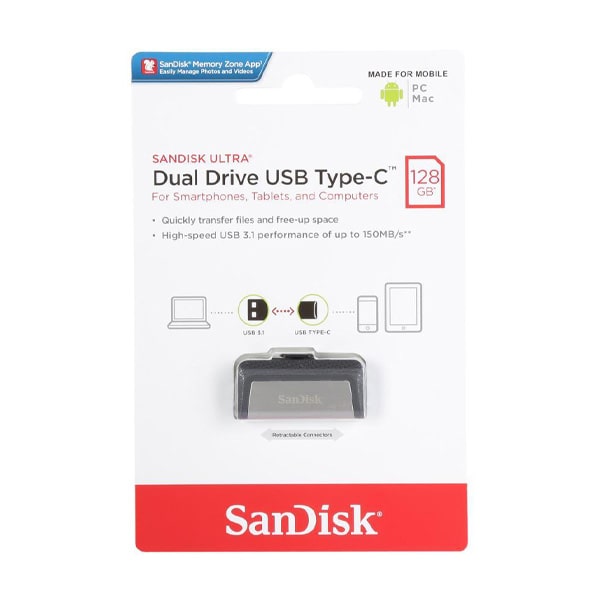 فلش سن دیسک Ultra USB 3.1 تایپ سی ظرفیت 128 گیگابایت SDDDC2-128G-G46