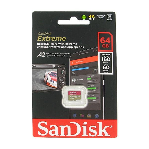رم سن دیسک MicroSD Extreme ظرفیت 64 گیگابایت A2 سرعت 160 مگابایت برثانیه SDSQXA2-64G-GN6MN