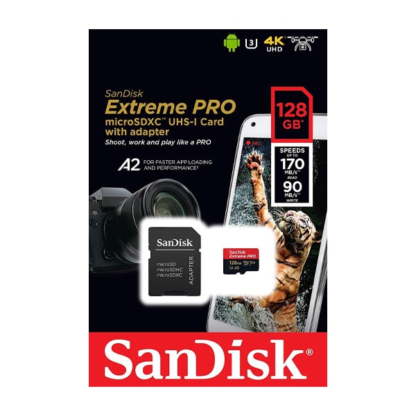 رم سن دیسک MicroSD Extreme Pro ظرفیت 128 گیگابایت A2 سرعت 170 مگابایت برثانیه SDSQXCY-128G-GN6MA